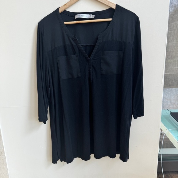 Contemporaine Black 3/4 Sleeve Front Pockets Pullover Blouse Womens Size XXL - Picture 2 of 13